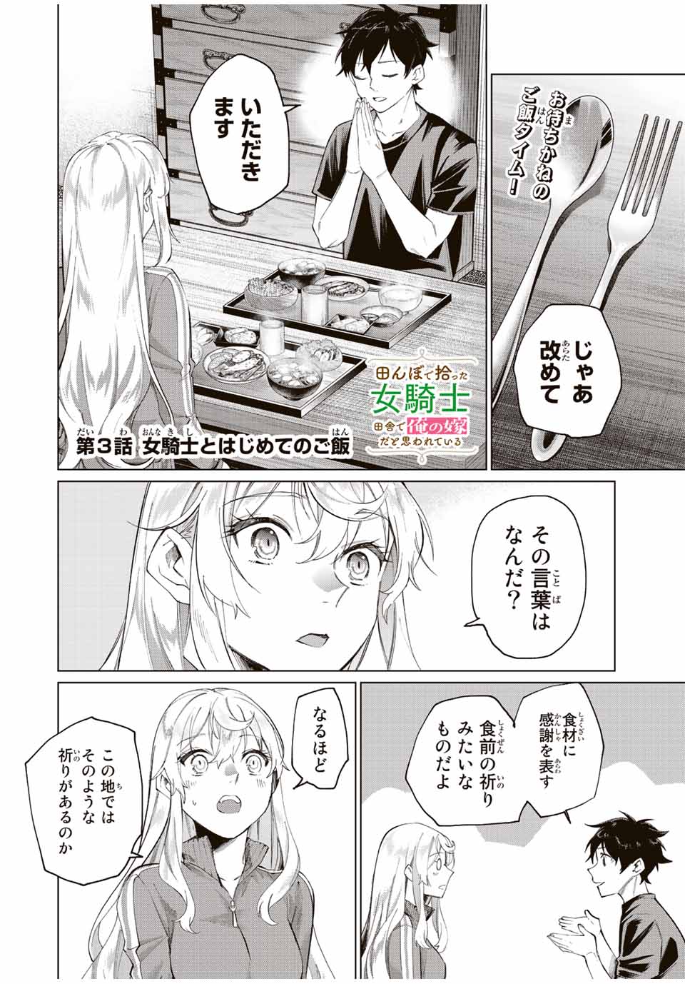 田んぼで拾った女騎士、田舎で俺の嫁だと思われている 第3話 - Page 1